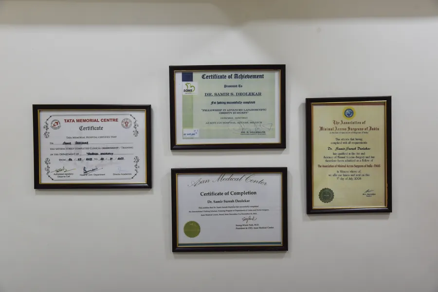 Framed certificates including Tata Memorial Centre